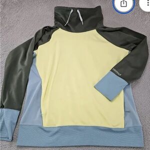 Marmot Sweatshirt Womens Large Yellow Blue Colorblock Funnel Neck
